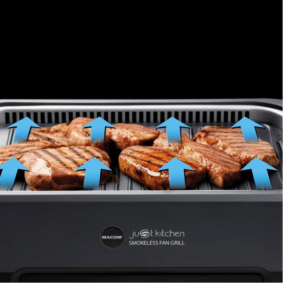 MACOM Elektrogrill/Grillplatte mit integrierter Dunstabzugshaube und doppeltem Filtersystem, für den