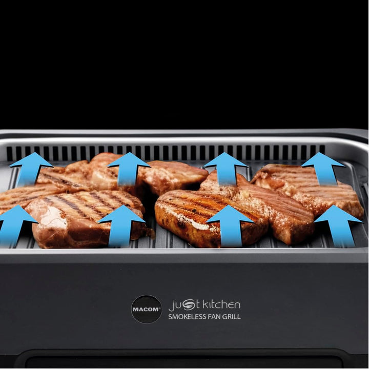 MACOM Elektrogrill/Grillplatte mit integrierter Dunstabzugshaube und doppeltem Filtersystem, für den