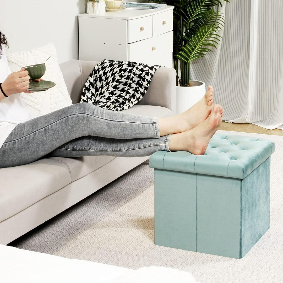 Bonlife Samt Faltbarer Hocker,Sitzhocker Samt Sitztruhe mit Stauraum Kinder,Aufbewahrungshocker mit