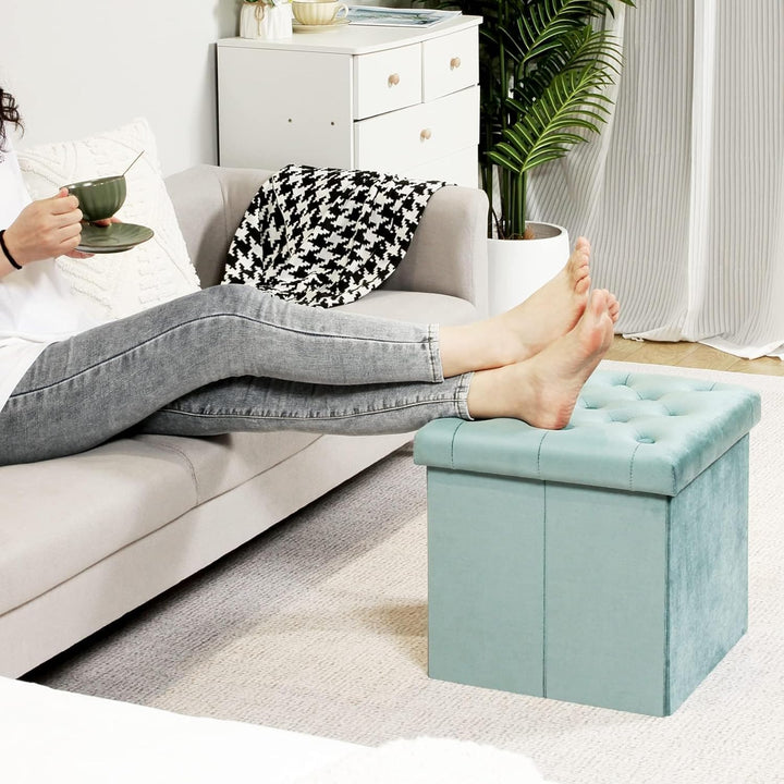 Bonlife Samt Faltbarer Hocker,Sitzhocker Samt Sitztruhe mit Stauraum Kinder,Aufbewahrungshocker mit