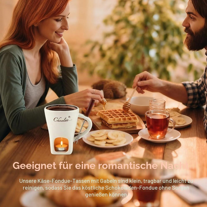 magimagi Schokoladen Fondue Tasse, Schokoladen Hot Pot Schmelzbecher mit Gabel,Keramik Schokoladen B