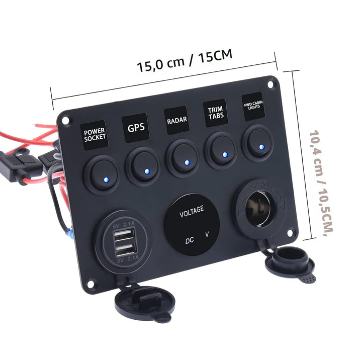 KAOLAI Schalter Panel 12V/24V 4.2A IP65 Wasserdicht Schalter Panel 12V Camper Dual-USB-Ladegerät LED