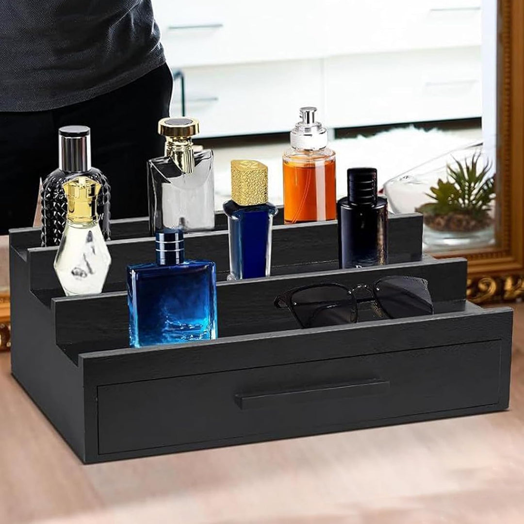Parfümregal Organizer - Dreischichtiger Holzdufthalter, Schubladen Displayregal | Schwarzes Parfüm,