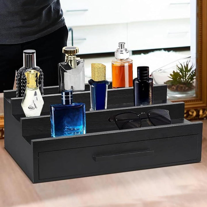 Parfümregal Organizer - Dreischichtiger Holzdufthalter, Schubladen Displayregal | Schwarzes Parfüm,