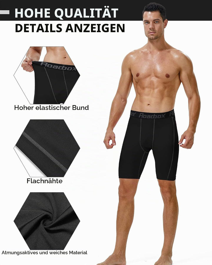 Roadbox 1 oder 3 Pack Herren Kompressionsshorts, Schnelltrocknendes Baselayer Unterhose Tights Kurz