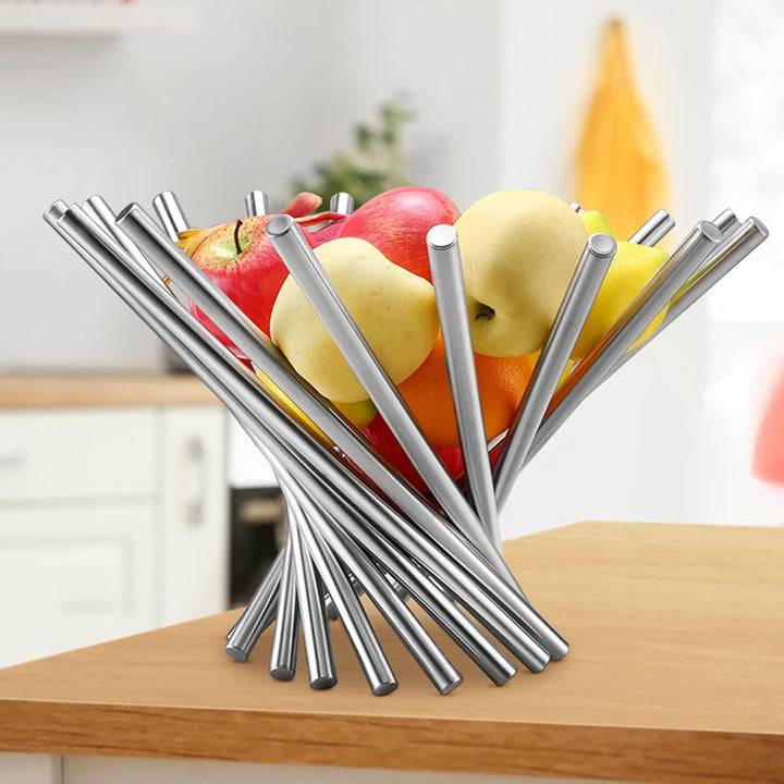 Früchtekorb Edelstahl Modern, Früchtekorb Basket Silber Faltbarer Dekorative Obstkorb Stehend, Campi