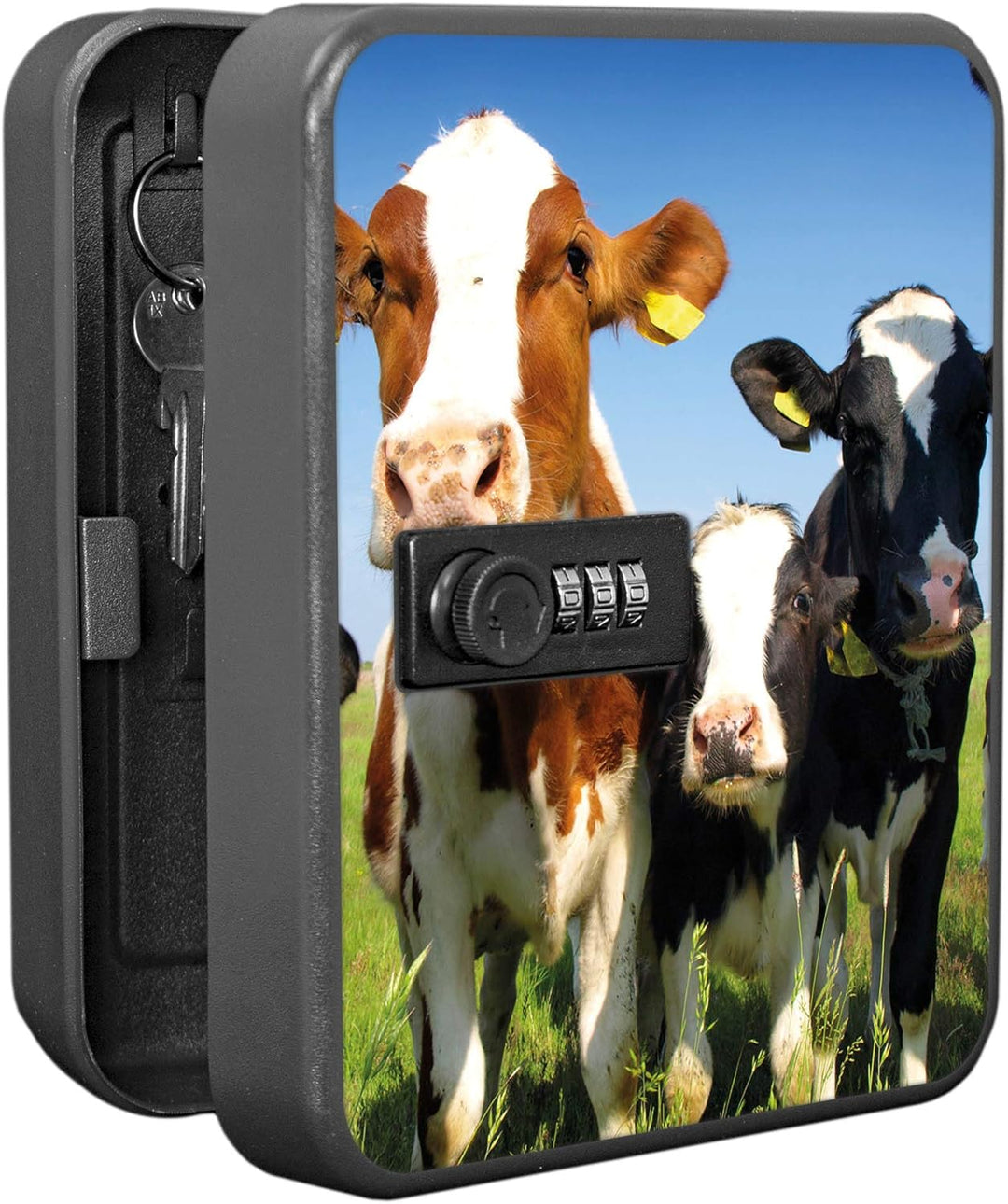 banjado® Burg-Wächter® abschliessbarer Schlüsselkasten mit Motiv Kühe für 20 Schlüssel - Schlüsselka