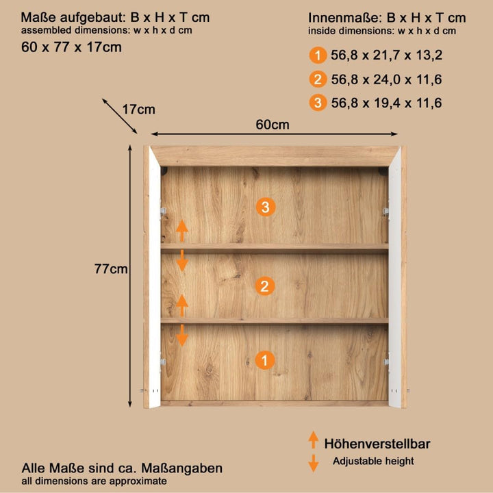 trendteam smart living - Spiegelschrank - Bad - Amanda - Aufbaumass (BxHxT) 60 x 77 x 17 cm - Farbe