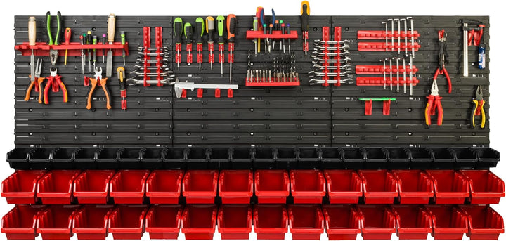 Lagersystem Werkstattregal | 172 x 78 cm | 50 stck. Box | Wandregal mit Werkzeughalterungen und Stap