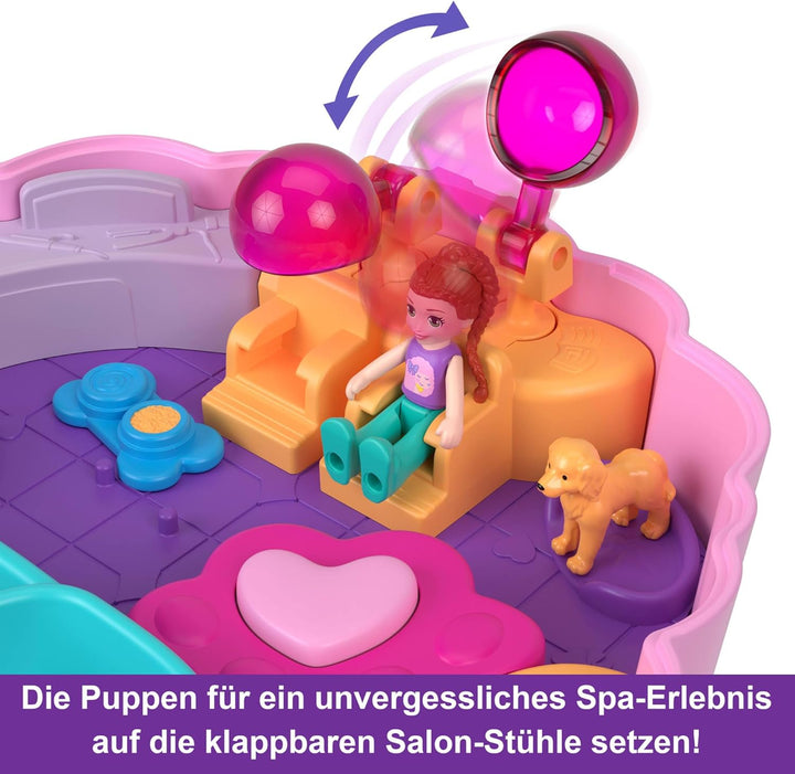 Polly Pocket Pudel Schatulle - Spielset mit Wasserspass und 2 Teilen mit Farbwechseleffekt, 12 Zubeh