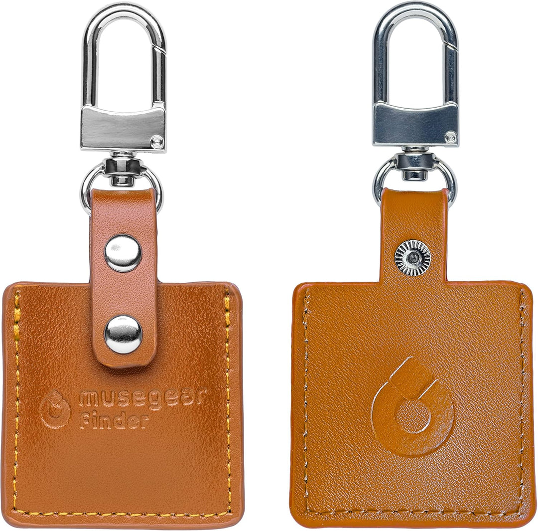 musegear Schlüsselfinder mit Bluetooth App aus Deutschland in Cognac brauner Leder-Tasche I Finder h