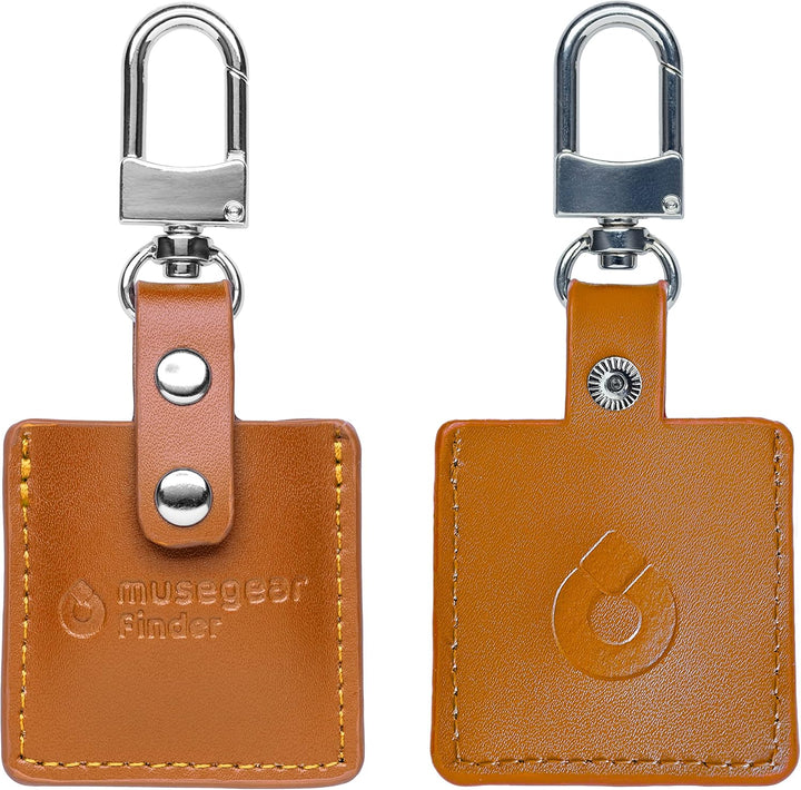 musegear Schlüsselfinder mit Bluetooth App aus Deutschland in Cognac brauner Leder-Tasche I Finder h