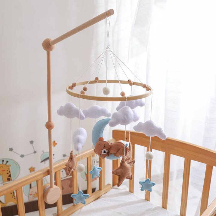Baby Mobile Babybett Schlafbär, handgemachtes Babymobile mit Bär, Mond und Wolken, Mobile für Babybe