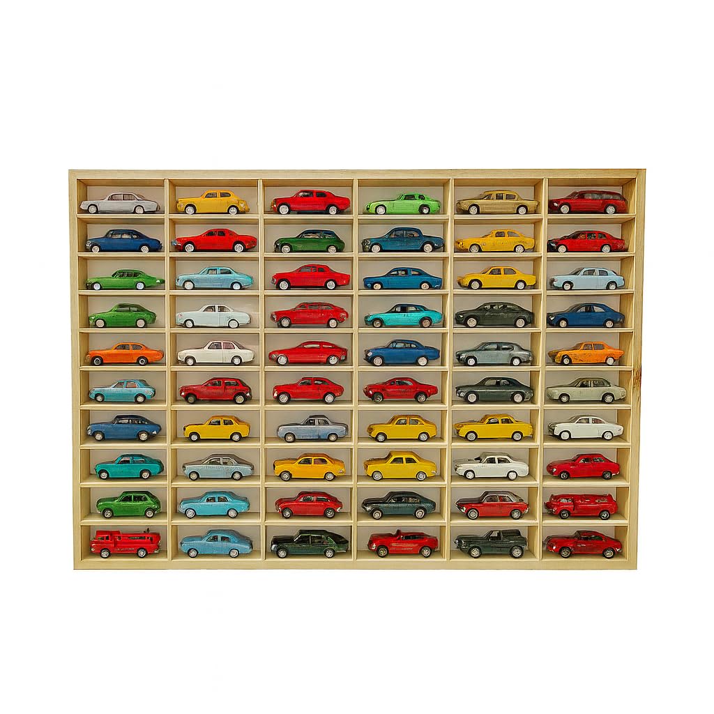 Setzkasten für Modellautos aus Holz von FabaHome - Sammelvitrine für Autos mit 60 Fächern | Wandrega