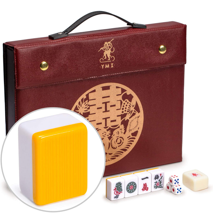 Yellow Mountain Imports Professionelles Chinesisches Mahjong-Spielset, “Double Happiness” (Gelb) mit