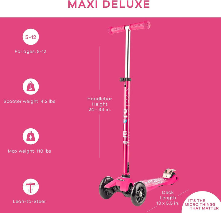 Maxi micro Deluxe Kinderscooter Kickboard ab 5 Jahren Variante pink