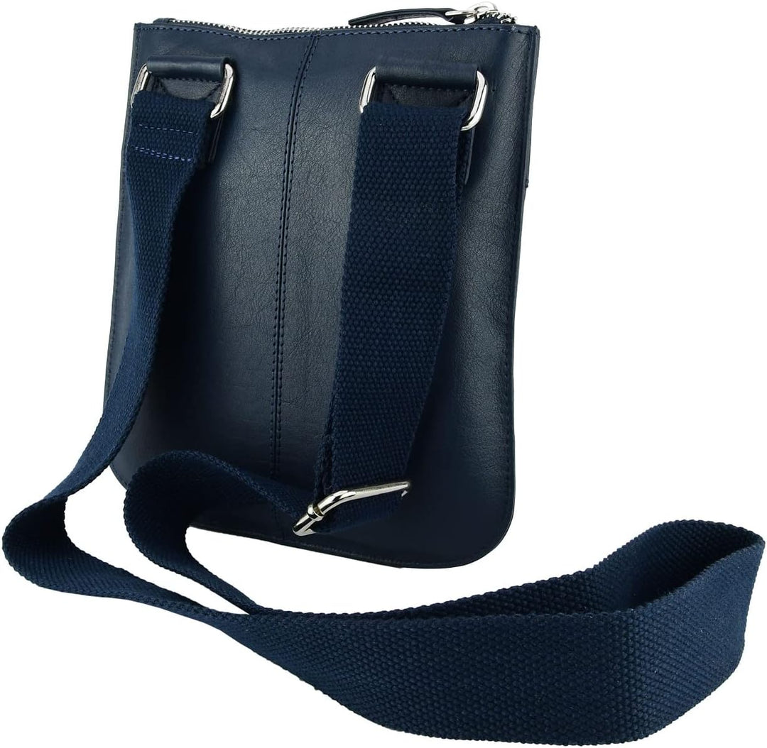 Biagiotti Herren-Handtasche mit verstellbarem Schultergurt, mehrere Taschen aus echtem Leder Blau Kl