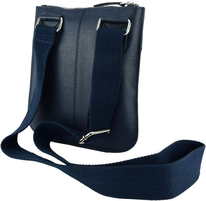 Biagiotti Herren-Handtasche mit verstellbarem Schultergurt, mehrere Taschen aus echtem Leder Blau Kl