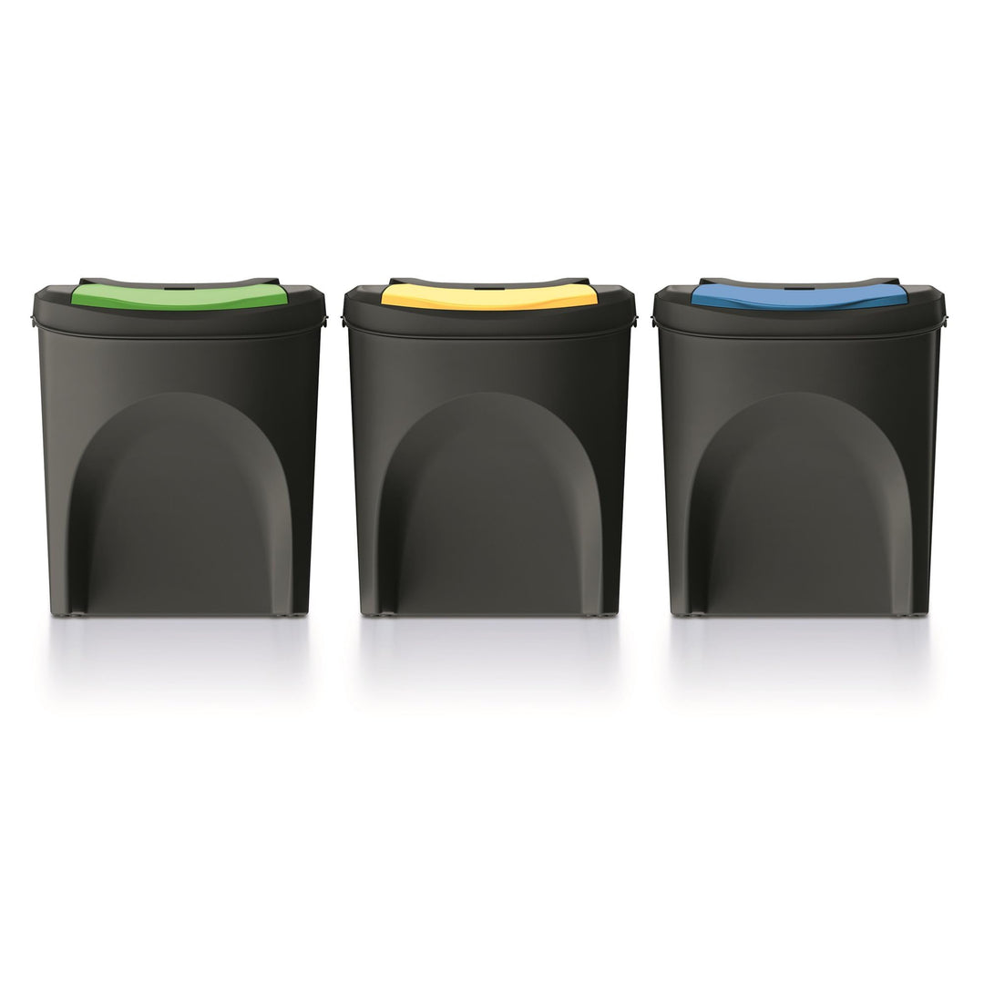 Set von 3 Mülltonnen KEDEN SORTIBOX aus 100% recyceltem Kunststoff, schwarz, 75L Schwarz 75 litros,