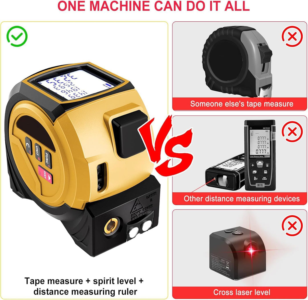 3-In-1-Laser-Massband, 60 M Digitaler Laser-Entfernungsmesser, Infrarot-Flächentester (Einheiten: m/