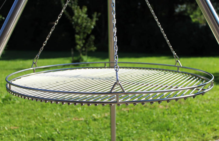 VEIKIN DESIGN Edelstahl Grillrost Ø 90 cm mit Reling und Kettensatz, Grillrost Rund für Schwenkgrill