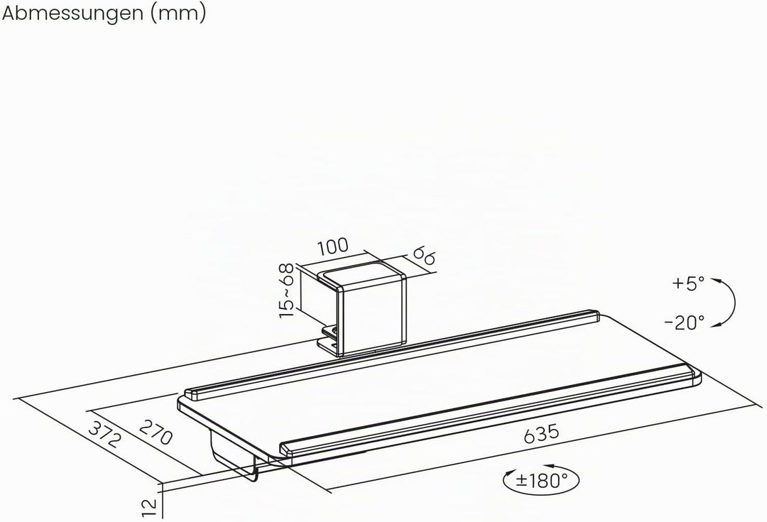 Maclean MC‑108 B Tastaturhalter unter Schreibtisch | Einstellbare Neigung und Kurbel + Handgelenkauf