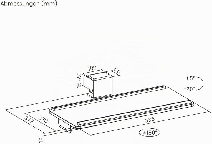 Maclean MC‑108 B Tastaturhalter unter Schreibtisch | Einstellbare Neigung und Kurbel + Handgelenkauf
