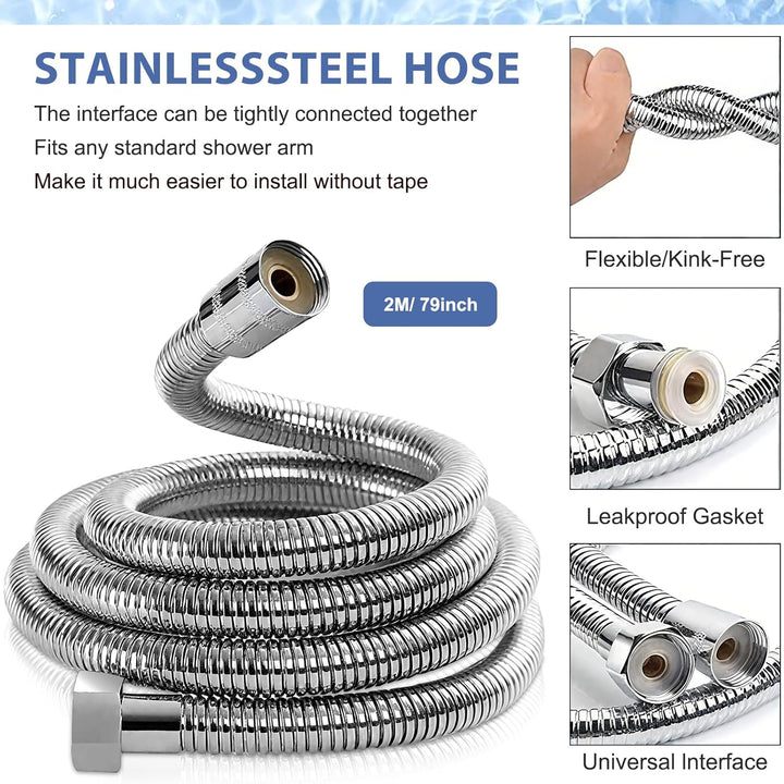 Duschkopf mit Schlauch 2M, Duschkopf mit Filter 15 Schichten, Hochdruck Duschbrause Wassersparend mi