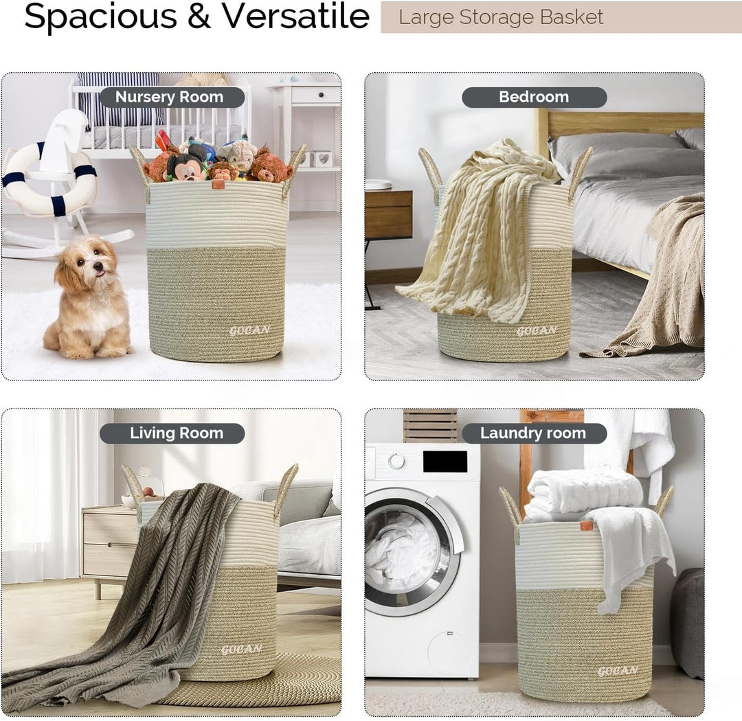 GOCAN grosse hohe robuste Wäsche Hamper Korb Gewebte Aufbewahrungskörbe für Kleidung Kissen Decke Sp