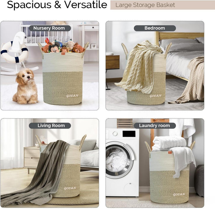 GOCAN grosse hohe robuste Wäsche Hamper Korb Gewebte Aufbewahrungskörbe für Kleidung Kissen Decke Sp