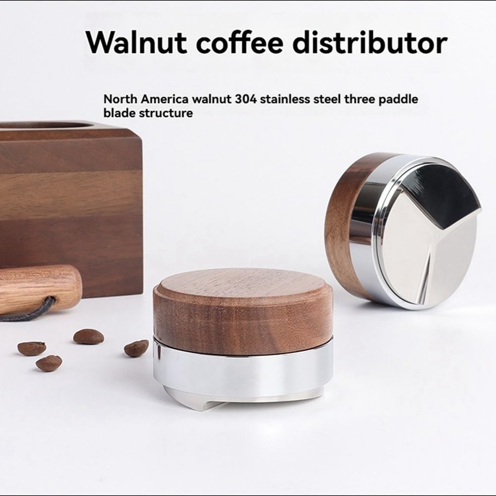 58,5 mm Kaffeestampfer, Kaffeeverteiler-Werkzeug, Walnuss-Abdeckung, Espresso-Leveler, Passend für S