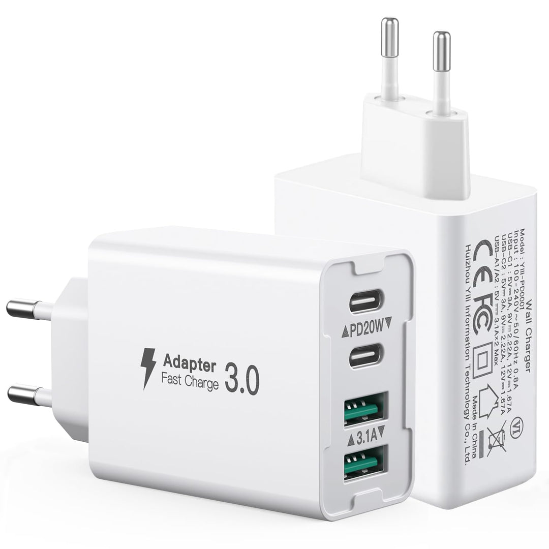 [2 Stück]USB C Ladegerät 40W,4 Ports Mehrfach Ladegerät mit USB-C und USB-A,USB C Schnellladeblock D