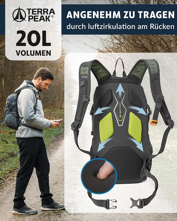 Terra Peak® Premium Wanderrucksack 20L (ACTIVE 20) Damen & Herren klein - Trekkingrucksack ergonomis