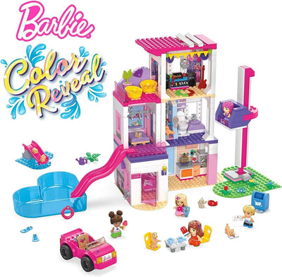 Mega HHM01 - Barbie Color Reveal Traumvilla Spielset, Baukasten mit über 25 Überraschungen, 5 Mikro-