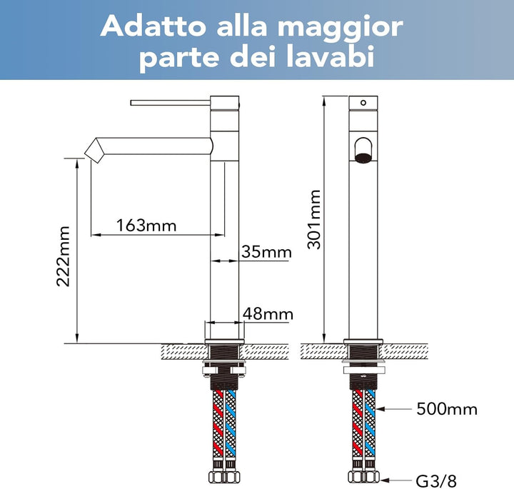 Waschtischarmatur 360° drehbar Wasserhahn Bad mit Warm- und Kaltwassermischer Auslaufhöhe 222 mm bad