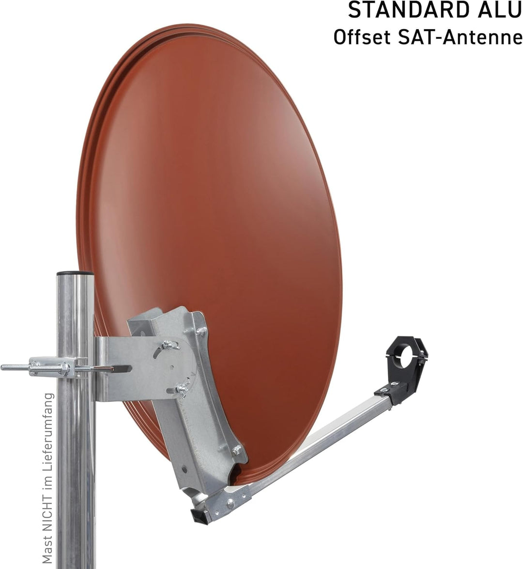 GALLUN Offset-Parabolantenne ALU 60 cm rot – SAT Spiegel mit 35,15 dB Gewinn, Reflektorhalterung aus