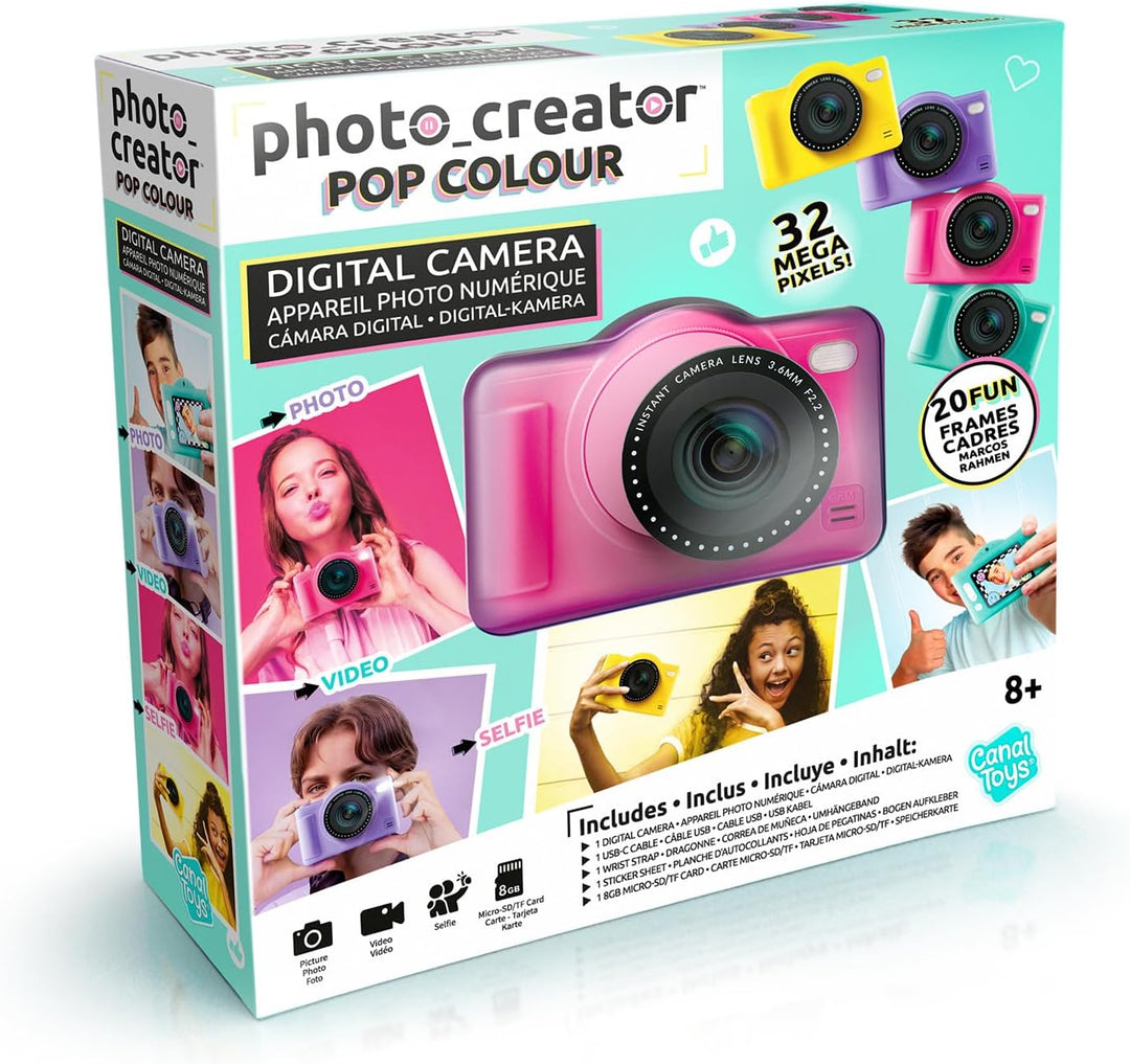 C Toys Digitalkamera für Kinder, Doppelobjektiv – kompakte Mini-Kamera in Rosa mit Selfiemodus für 8