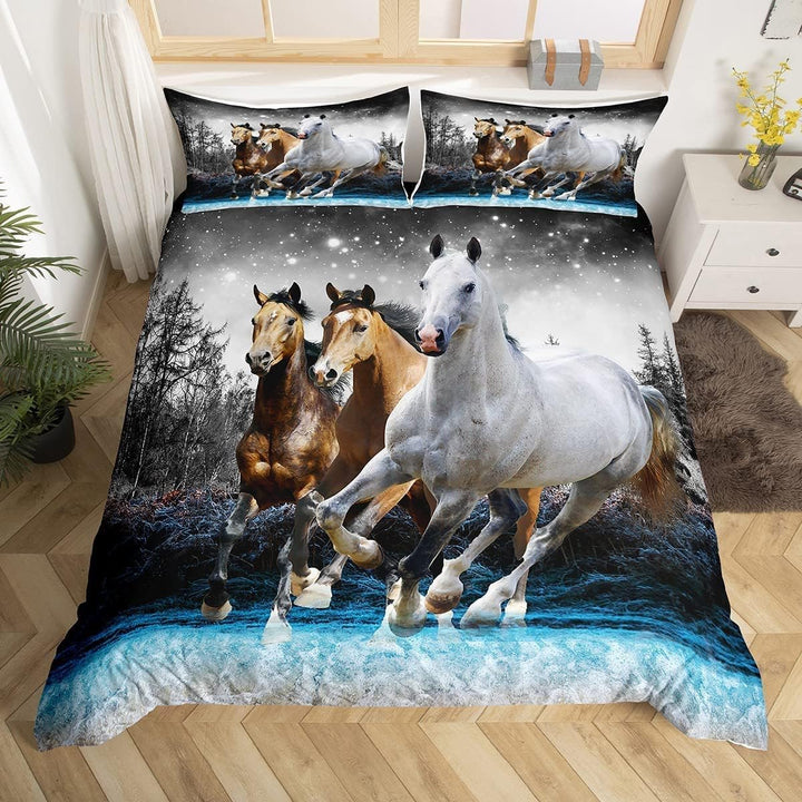 Loussiesd Pferde-Bettbezug Galoppierendes Pferd Bettwäsche-Set 135x200cm für Kinder, Jungen, Mädchen
