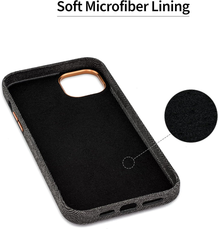 Dockem Stoff Kartenhülle für iPhone 14 mit Integrierter Metallplatte zur Magnetischen Befestigung, A