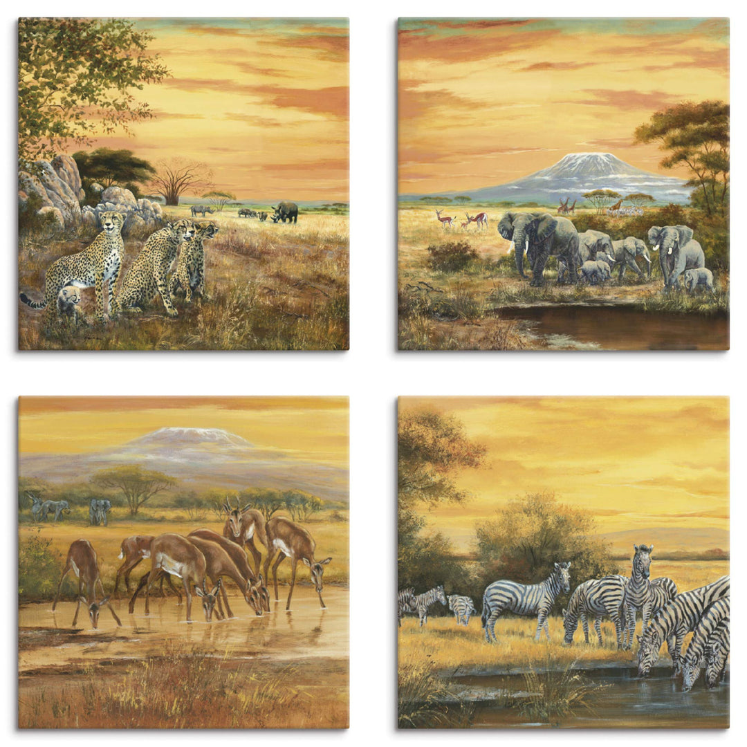 ARTLAND Leinwandbilder auf Holz Wandbild Bild Set 4 teilig je 30x30 cm Quadratisch Tiere Malerei Ock