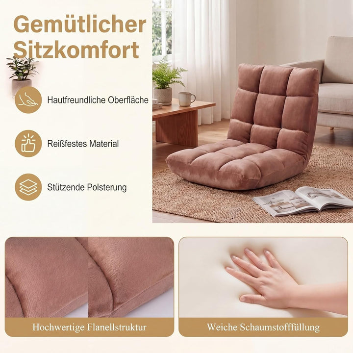 RELAX4LIFE Bodenstuhl klappbar, Bodensessel mit Liegefunktion (Braun) | Bodensitz mit Verstellbarer