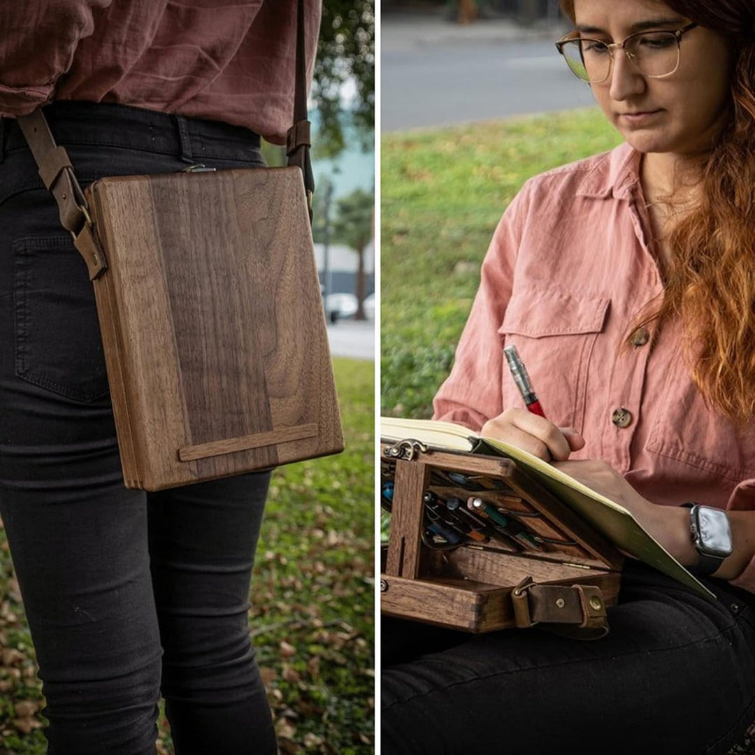 Writers Messenger Wood Box Paint Brush Holder A5 Künstler Werkzeug Aufbewahrungsbox Multifunktionale