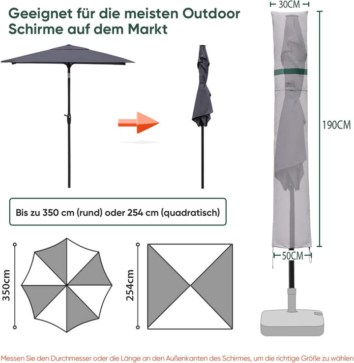 Sekey Sonnenschirm Schutzhülle mit Stab, Abdeckhauben für 350cm / 200x300cm Gartenschirm mit Belüftu