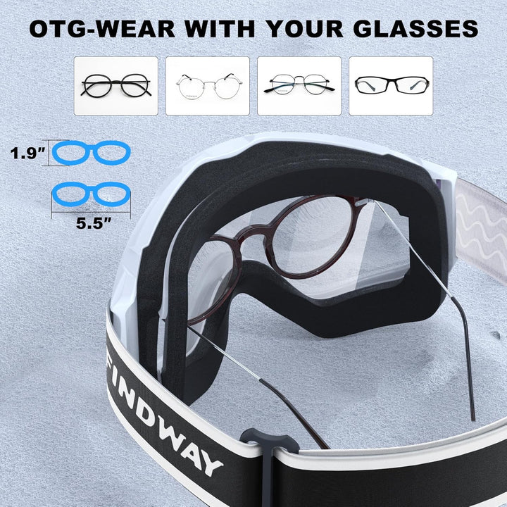 Findway Skibrille, Snowboard Brille für Brillenträger Herren Damen Erwachsene Jugendliche OTG UV-Sch