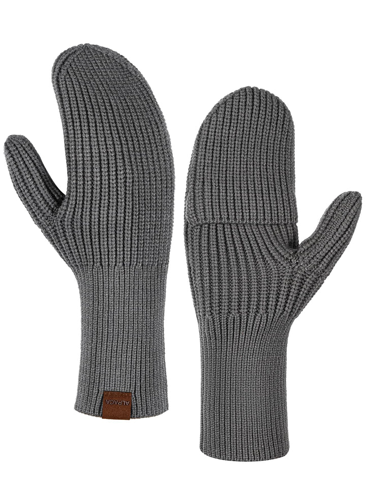 Rahhint Alpaka Wolle Winter Fäustlinge Handschuhe Damen Klappe Touchscreen Grau, Grau