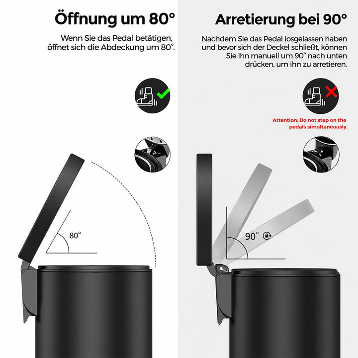mVm Mülleimer Bad 3L, Mülleimer mit Deckel, Schwarz | Soft-Close, Herausnehmbarem Inneneimer, Finger