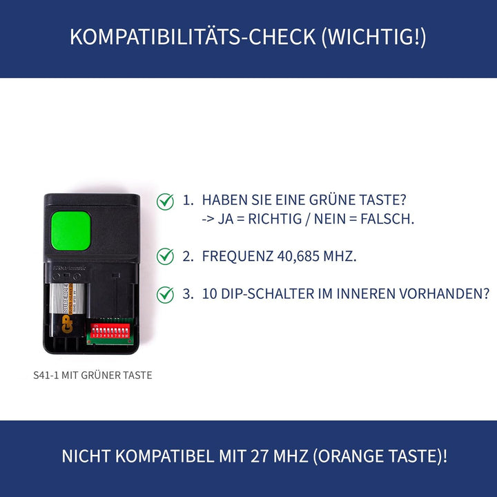 Handsender Tormatic 40,685 MHz S41-1 grüne Taste 1-Kanal