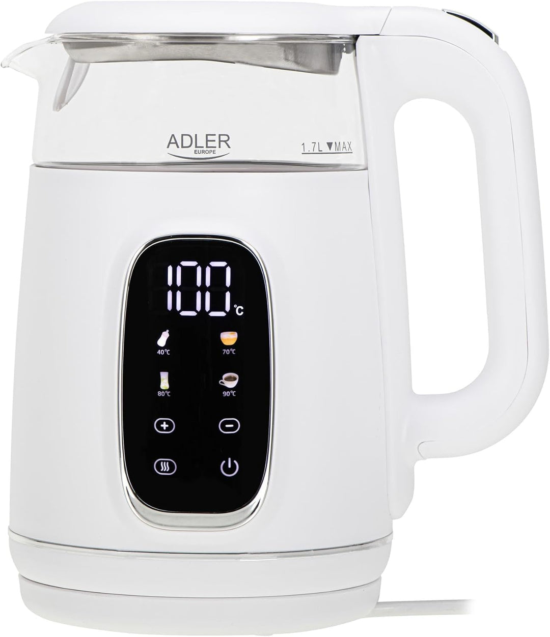 Adler Wasserkocher mit Temperatureinstellung 2200W – Wasser Kocher 1,7L mit LED-Display und Touchpan