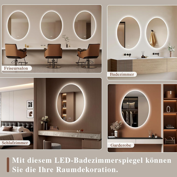 Badspiegel-mit-Beleuchtung- LED Badezimmerspiegel Badezimmer Spiegel mit Beleuchtung, Touch-Schalter
