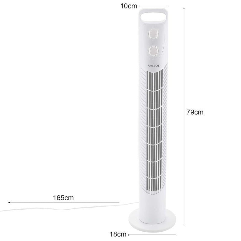 Arebos Turmventilator mit Timer | 40 Watt | 75°-Oszillation | Ventilator mit 3 Geschwindigkeitsstufe